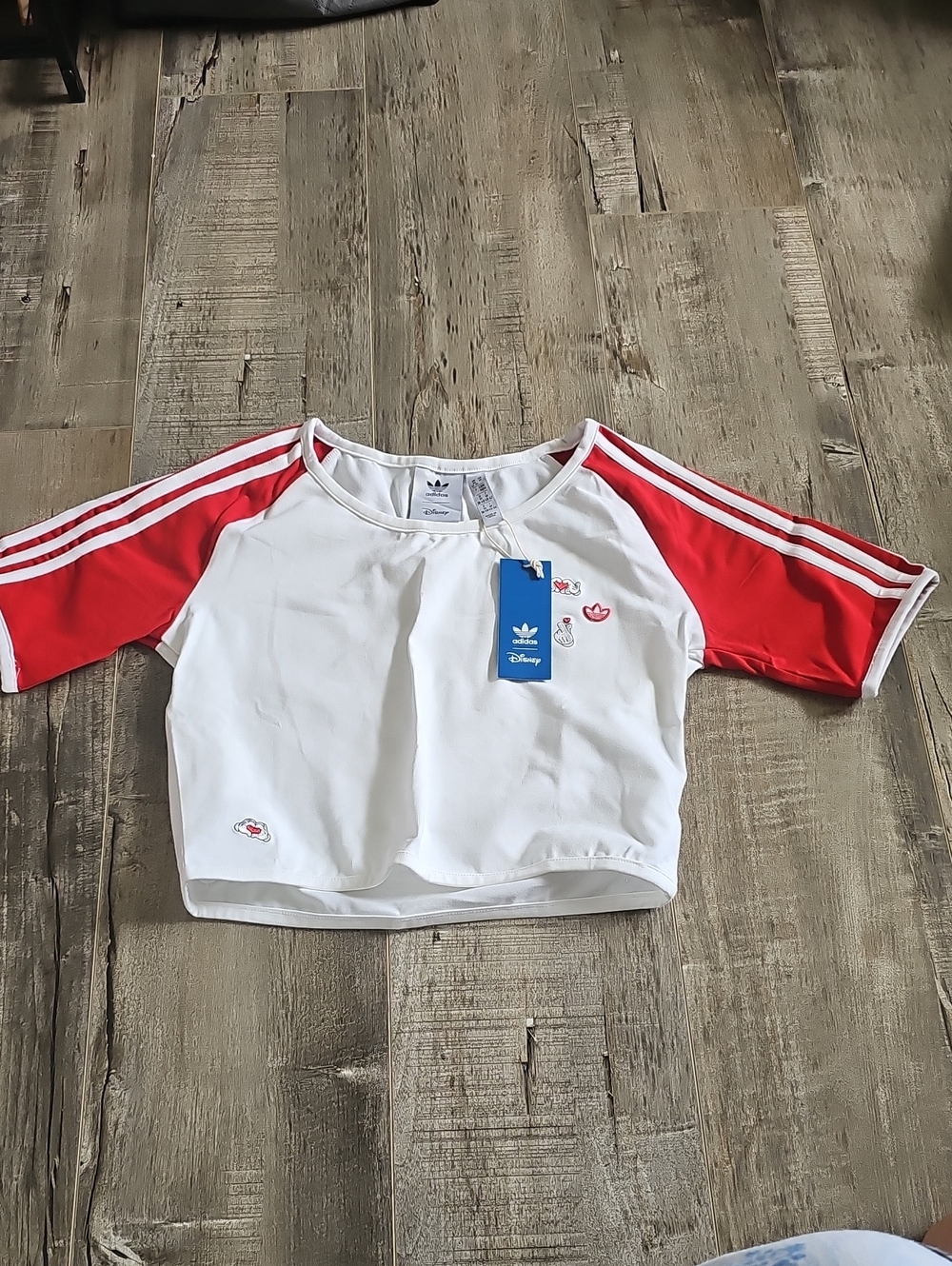 adidas White & Red Girls' Athletic Cropped Tee Disney Size M